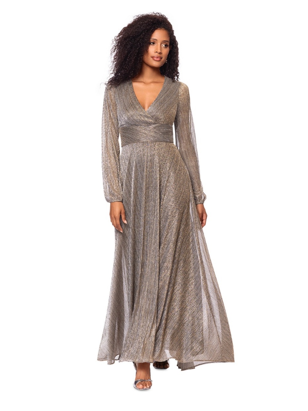 Betsy & Adam Metallic V-Neck Maxi Gown
